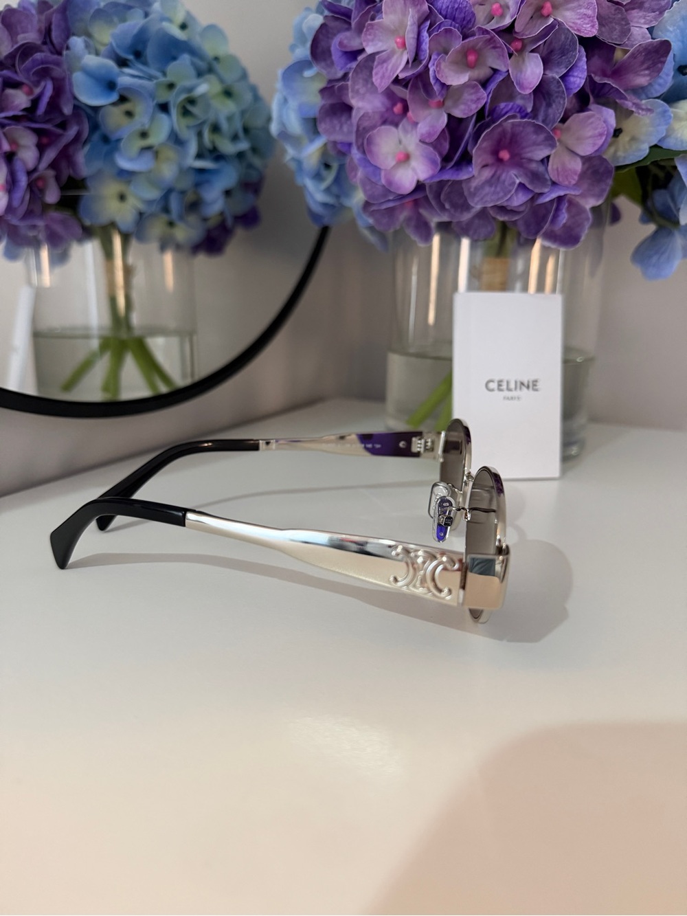 Celine Triomphe Oval Sunglasses Silver w/ Case & Dust Bag Black Lens - Picture 5 of 11